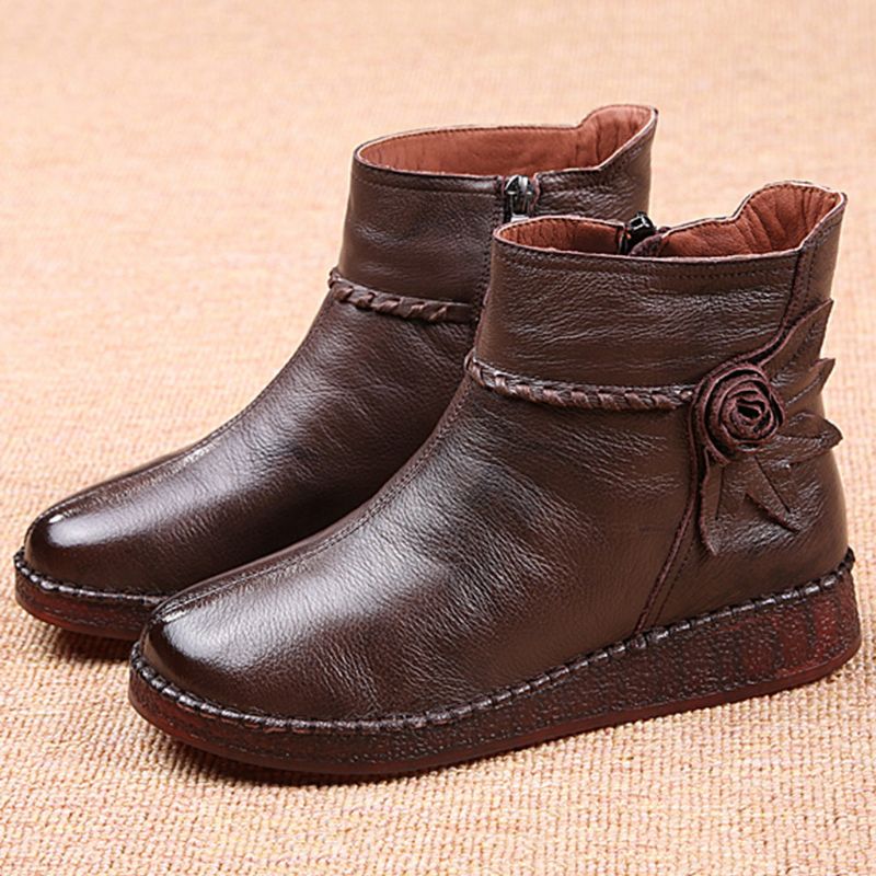 Bottes Courtes Rétro En Cuir Automne Hiver | Chaussures Cadeaux 36-41