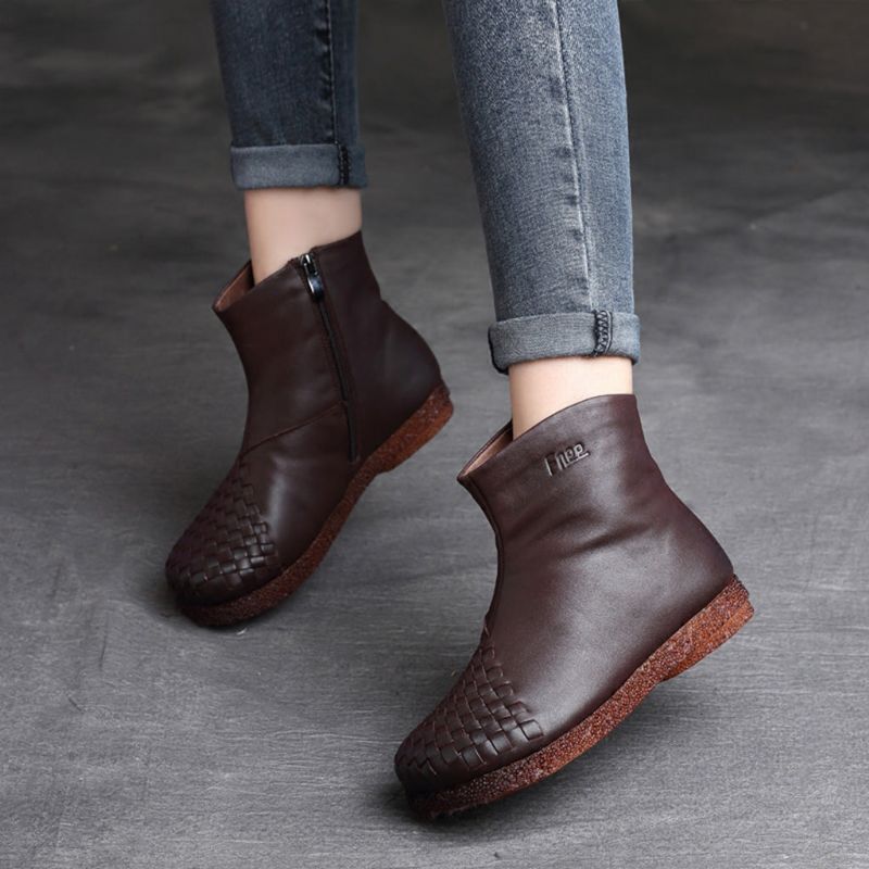 Bottes Pour Femmes En Cuir Rétro Automne Hiver 35-42 | Chaussures Cadeaux