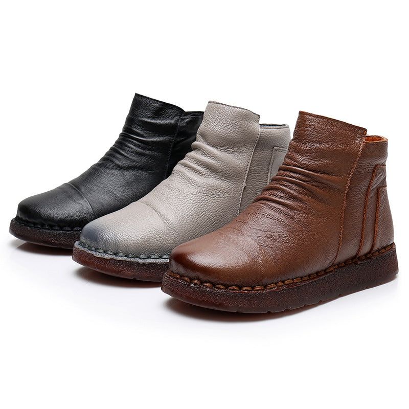 Bottes D'hiver En Cuir Rétro Pour Femmes | Chaussures Cadeaux 35-41