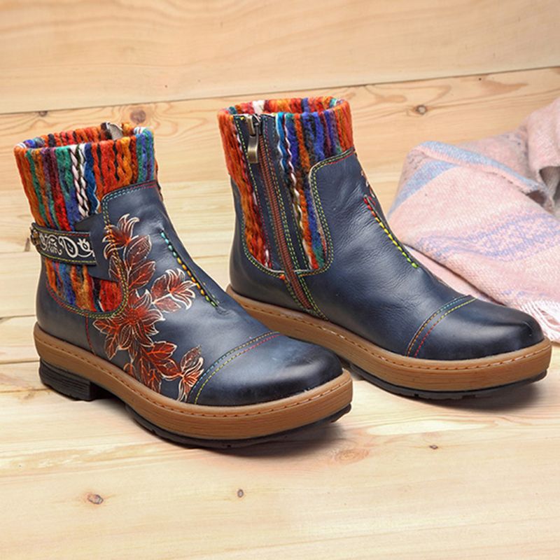 Bottes D'hiver Pour Femmes Ethniques Vintage En Cuir Faites À La Main 36-42