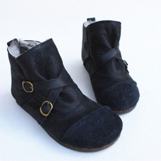 Bottes D'hiver Rétro En Cuir Pur | Chaussures Cadeaux | 35-41