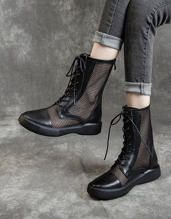 Bottes Rétro En Maille Mi-tube Pour Femme Pour L'été 35-42