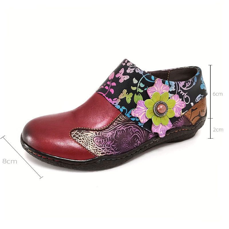 Chaussures Ethnique Fleurs Cuir Embossé Fait Main 36-42