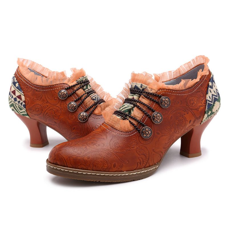 Chaussures Pour Femmes Vintage Classiques En Relief Faites À La Main De Style Espagnol 36-42