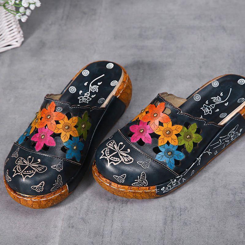 Spring Leather Thick Color Matching Women's Slippers Sandals 35-42