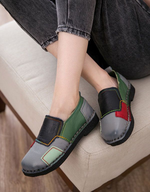 Spring Retro Leather Patch Handmade Shoes 35-41