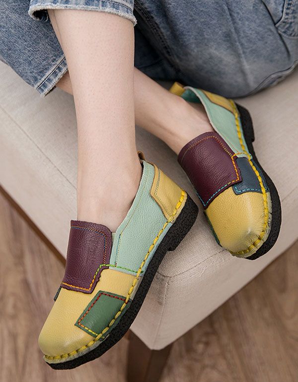 Spring Retro Leather Patch Handmade Shoes 35-41