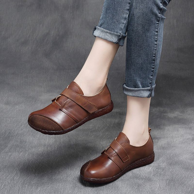 Automne Retro Leather Casual Flat Chaussures Pour Femmes | Chaussures Cadeaux