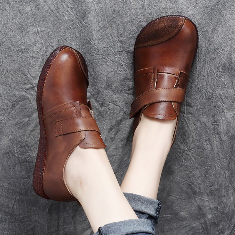 Automne Retro Leather Casual Flat Chaussures Pour Femmes | Chaussures Cadeaux