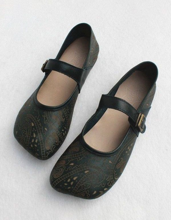 Ballerines D'été En Cuir Rétro Faites À La Main 35-41