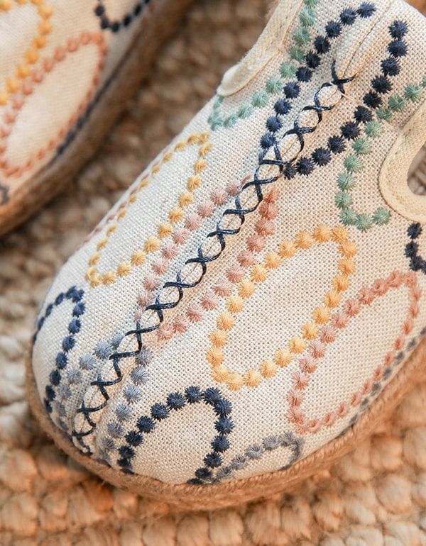 Chaussures De Broderie À La Main À Tête Ronde Pour Femmes