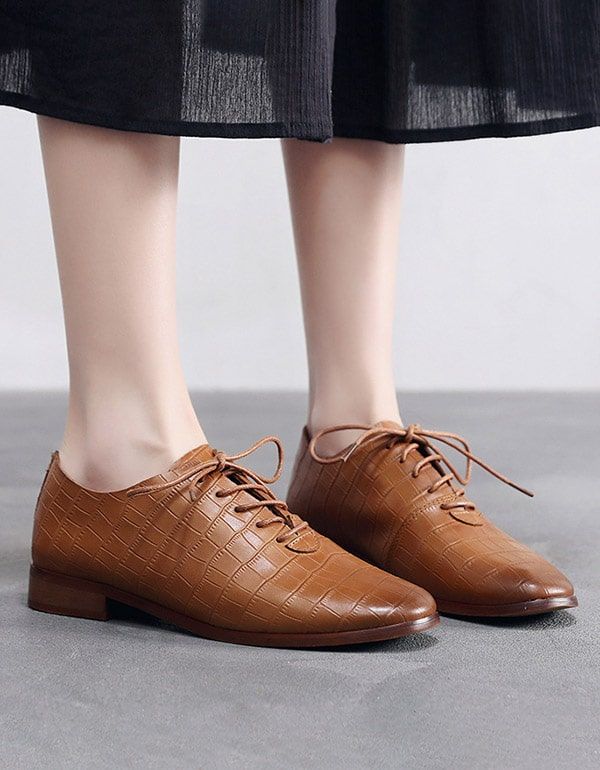 Chaussures Pour Femmes À Lacets En Cuir Lisse De Style Britannique