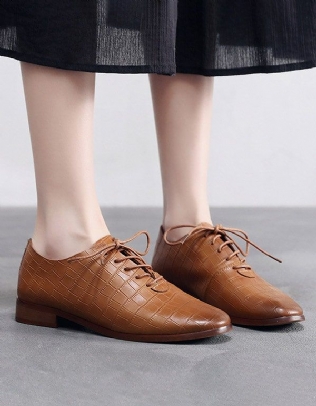 Chaussures Pour Femmes À Lacets En Cuir Lisse De Style Britannique