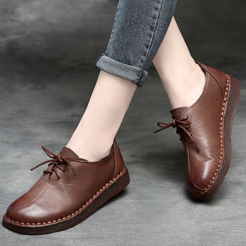 Chaussures Pour Femmes À Lacets Souples En Cuir Rétro 35-43