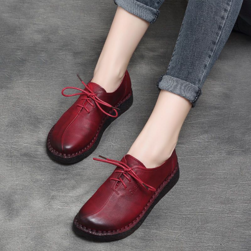 Chaussures Pour Femmes À Lacets Souples En Cuir Rétro 35-43