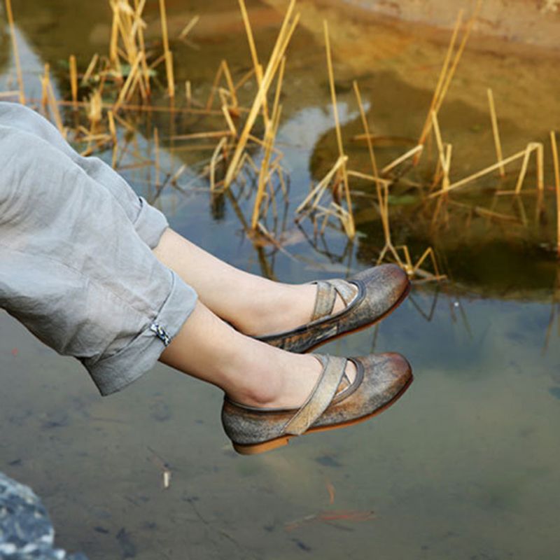 Chaussures Pour Femmes Plates Confortables En Cuir Rétro Faites À La Main | Chaussures Cadeaux