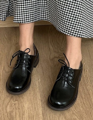 Chaussures Mary Jane En Cuir À Bout Rond Pour Femmes