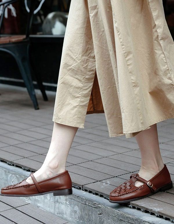 Chaussures Mary Jane Tissées À Bride En T Pour Femmes