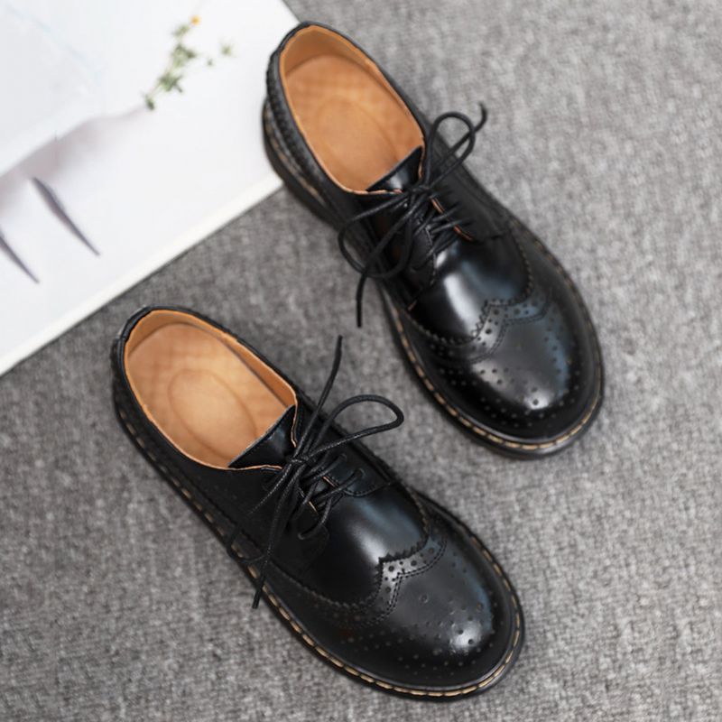 Chaussures Oxford À Talons Épais En Cuir De Style Britannique