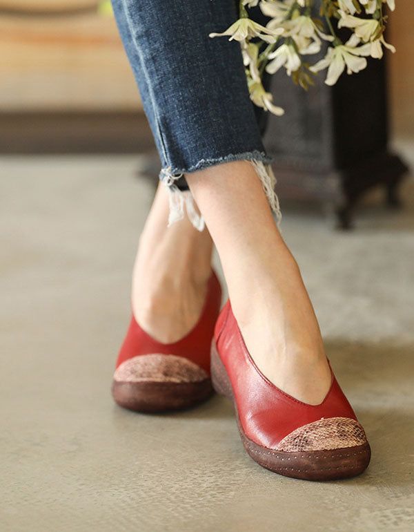 Chaussures Plates À Bout Fermé En Cuir Rétro En Peau De Mouton