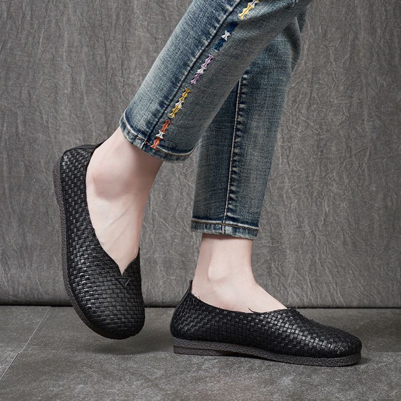 Chaussures Plates Confortables Weave Retro Pour Femmes