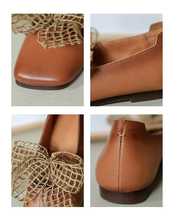 Chaussures Plates En Cuir À Enfiler Bowknot Pour Femmes