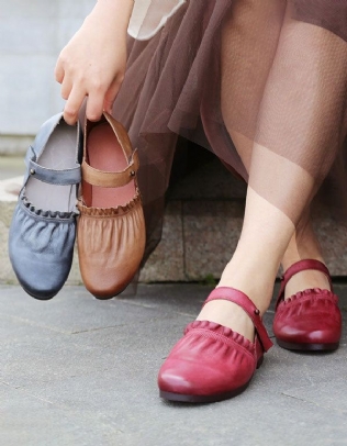 Chaussures Plates Faites À La Main En Cuir Rétro Pour Femmes