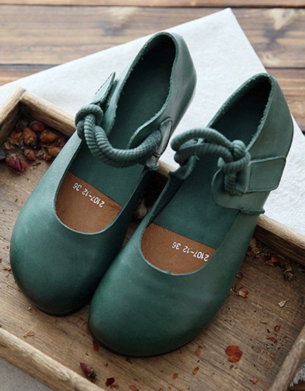 Chaussures Plates Rétro Confortables Pour Femmes Vert