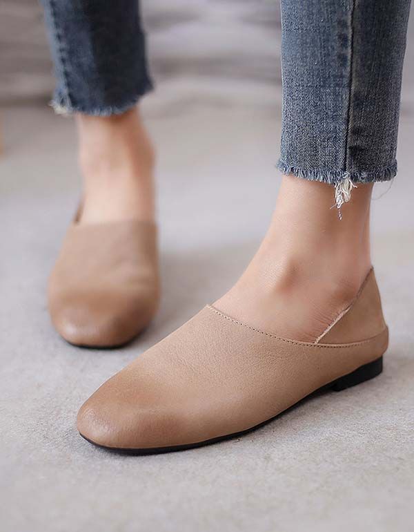 Chaussures Plates Rétro En Cuir Souple À Bout Pointu Pour Femmes