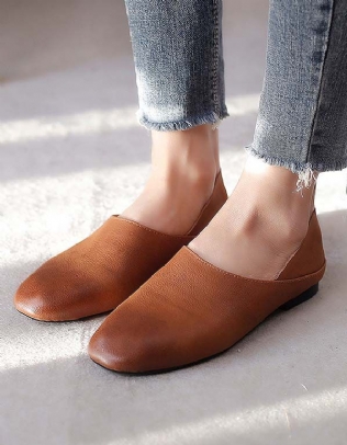 Chaussures Plates Rétro En Cuir Souple À Bout Pointu Pour Femmes