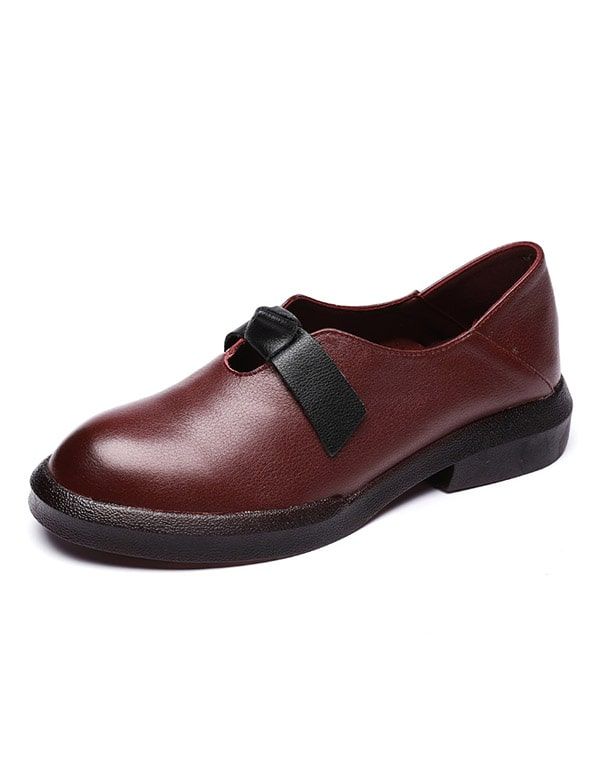 Chaussures Plates Rétro En Cuir Souple Bowknot D'automne