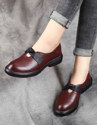 Chaussures Plates Rétro En Cuir Souple Bowknot D'automne