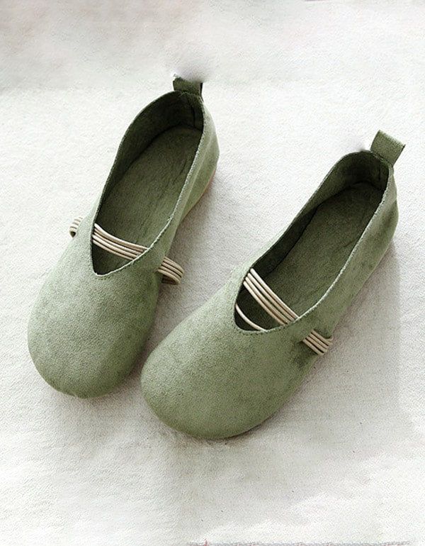 Chaussures Plates Rétro En Daim Pour Femmes Vert