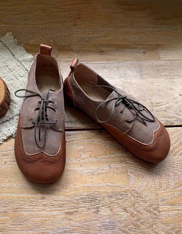 Chaussures Plates Rétro De Style Oxford Faites À La Main Pour Femmes