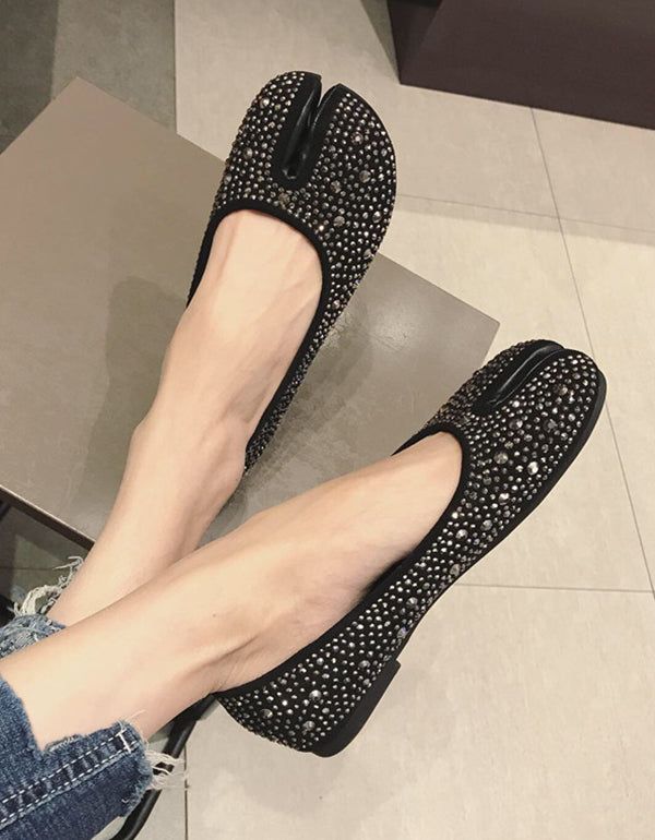 Chaussures À Ressort En Daim À Bout Fendu Et Diamant