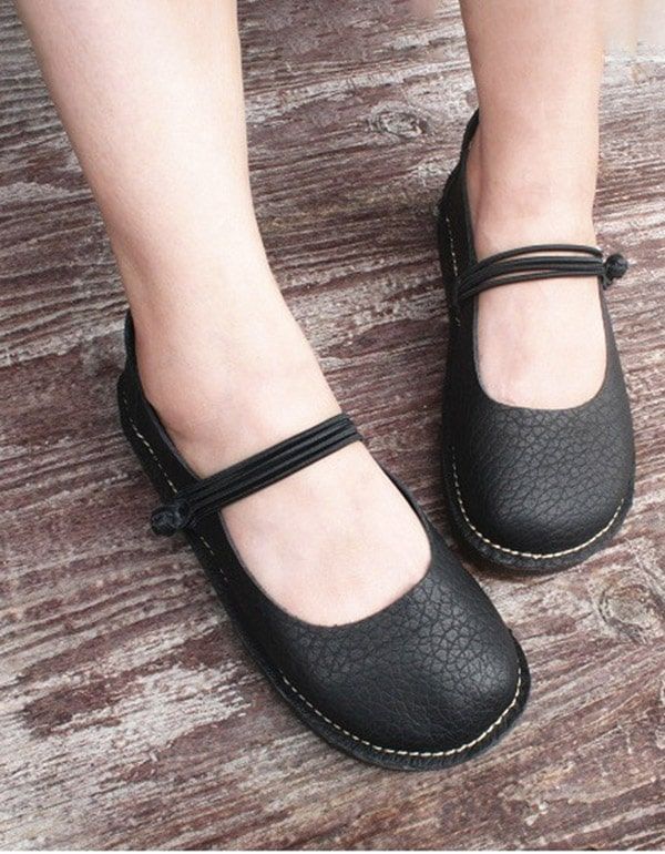 Chaussures Rétro Pour Femmes En Cuir Souple De Printemps