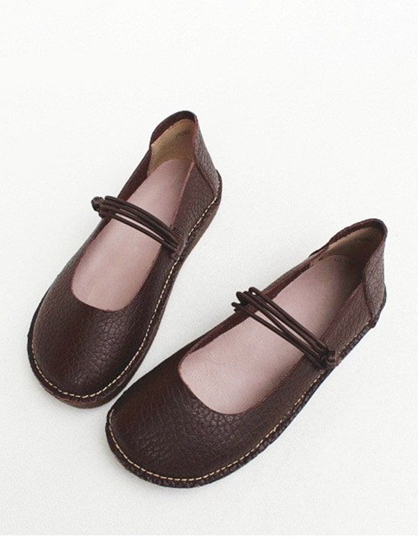 Chaussures Rétro Pour Femmes En Cuir Souple De Printemps