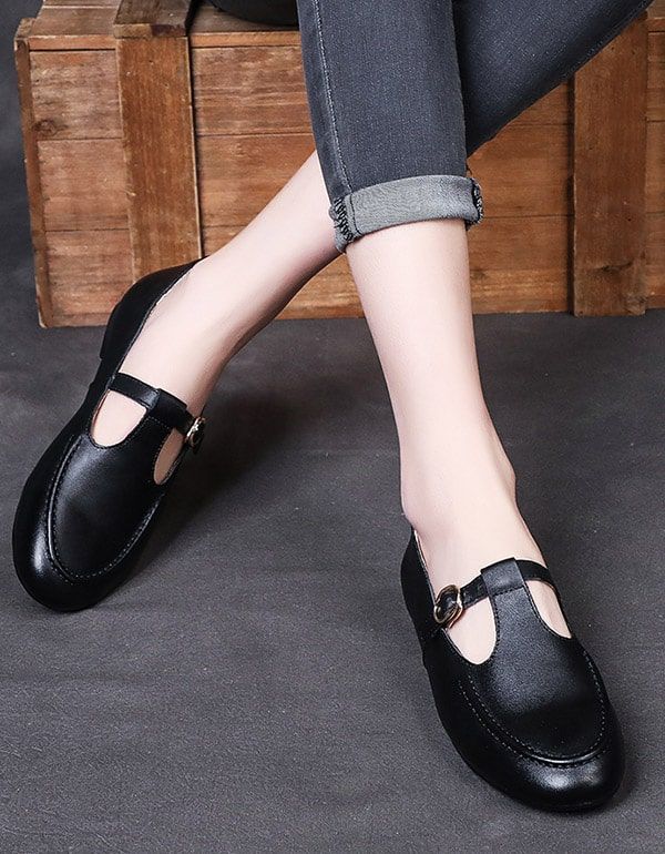 Chaussures De Travail De Style Britannique En Cuir Souple Pour Femmes