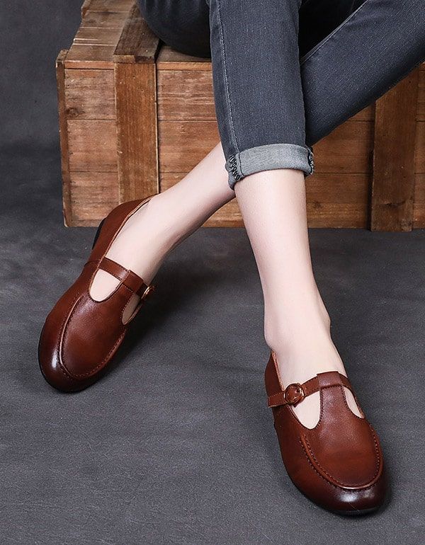 Chaussures De Travail De Style Britannique En Cuir Souple Pour Femmes