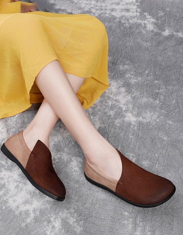 Comfort Retro Leather Suede Flats Pour Femmes