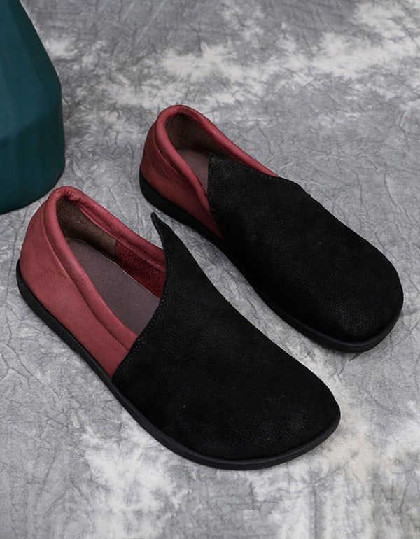 Comfort Retro Leather Suede Flats Pour Femmes