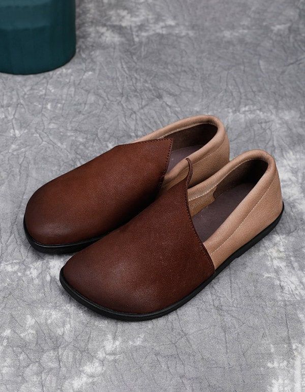 Comfort Retro Leather Suede Flats Pour Femmes