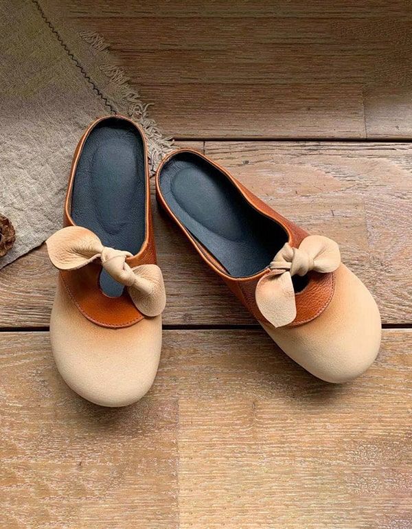 Diapositives En Cuir Souple Bowknot Faites À La Main Pour Femmes