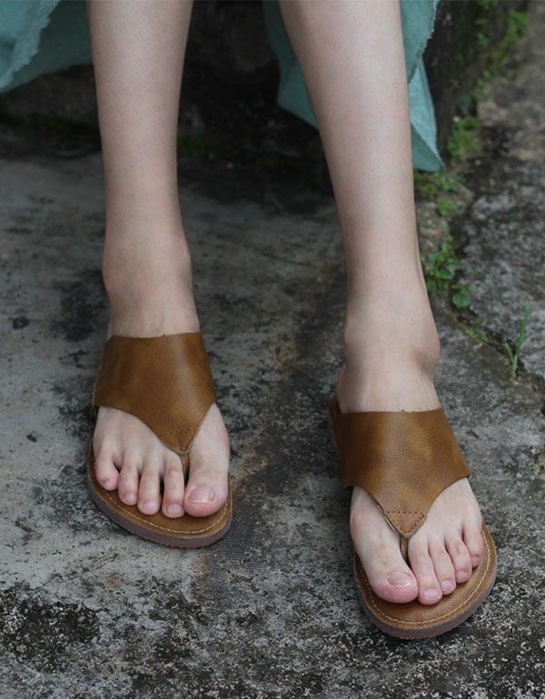 Flip-flops Pantoufles D'été En Cuir Faites À La Main