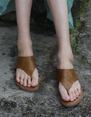 Flip-flops Pantoufles D'été En Cuir Faites À La Main