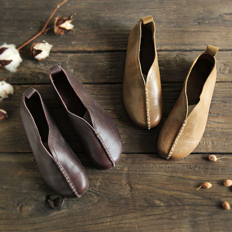 Four Season Retro Handmade Leather Flat Women's Shoes | Chaussures Cadeaux