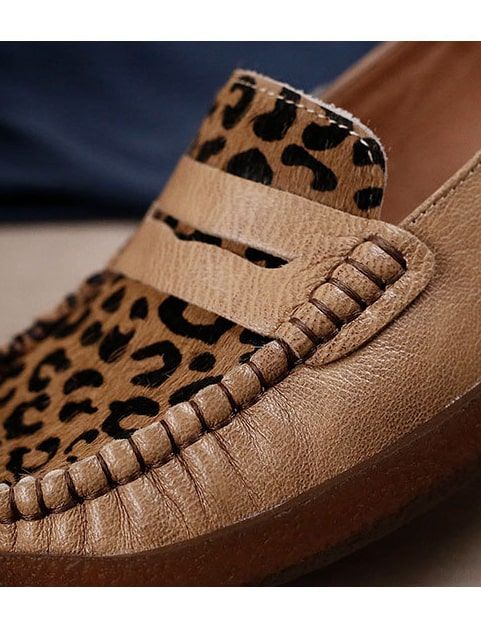 Mocassins Plats Confortables En Cuir Rétro Léopard