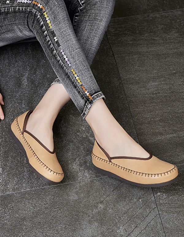 Mocassins Plats En Cuir Rétro Printemps-été