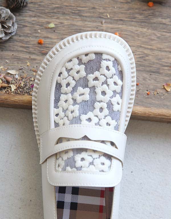 Mocassins Plats En Dentelle À Fond Souple À Tête Ronde