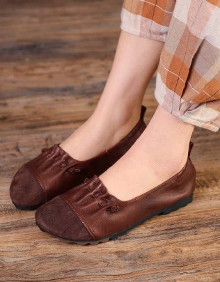 Mules À Panneaux En Cuir Souple Faites À La Main Retro Flats